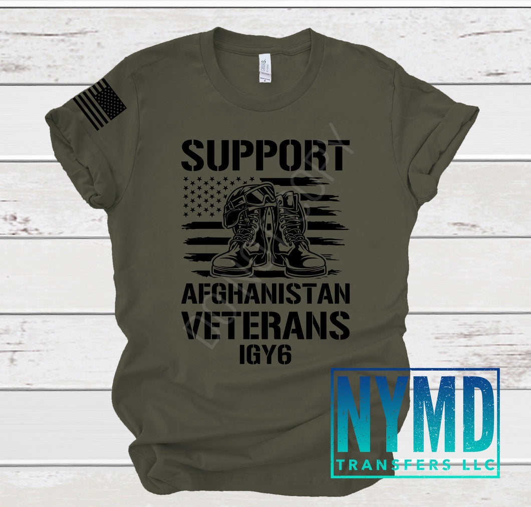 A-11 - RETIRING RESTOCK *RTS*  Adult ~ Afghanistan Veterans ~ Black Ink Screen Print Transfer - NYMD EXCLUSIVE