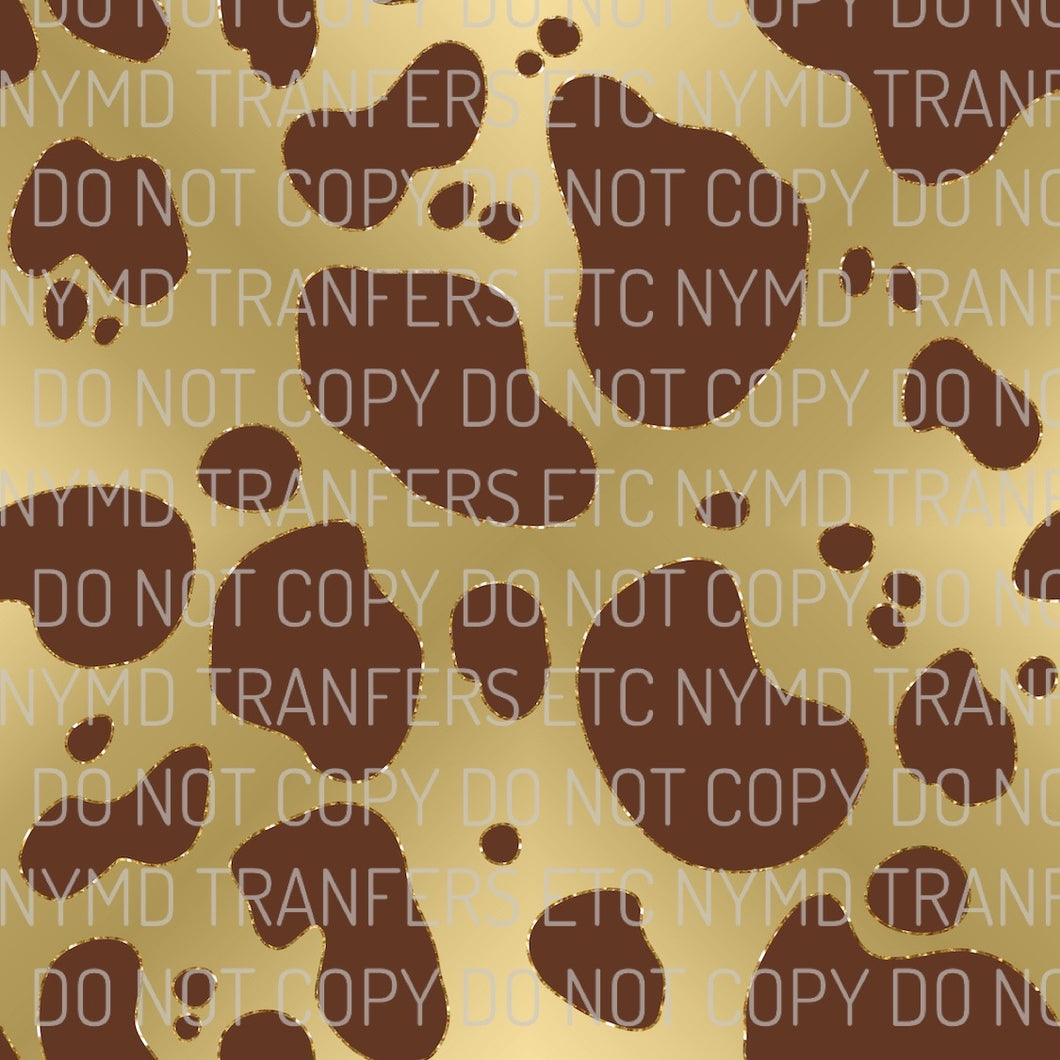 Brown Cow Print Gold Background Full Sheet Ready To Press Sublimation Transfer