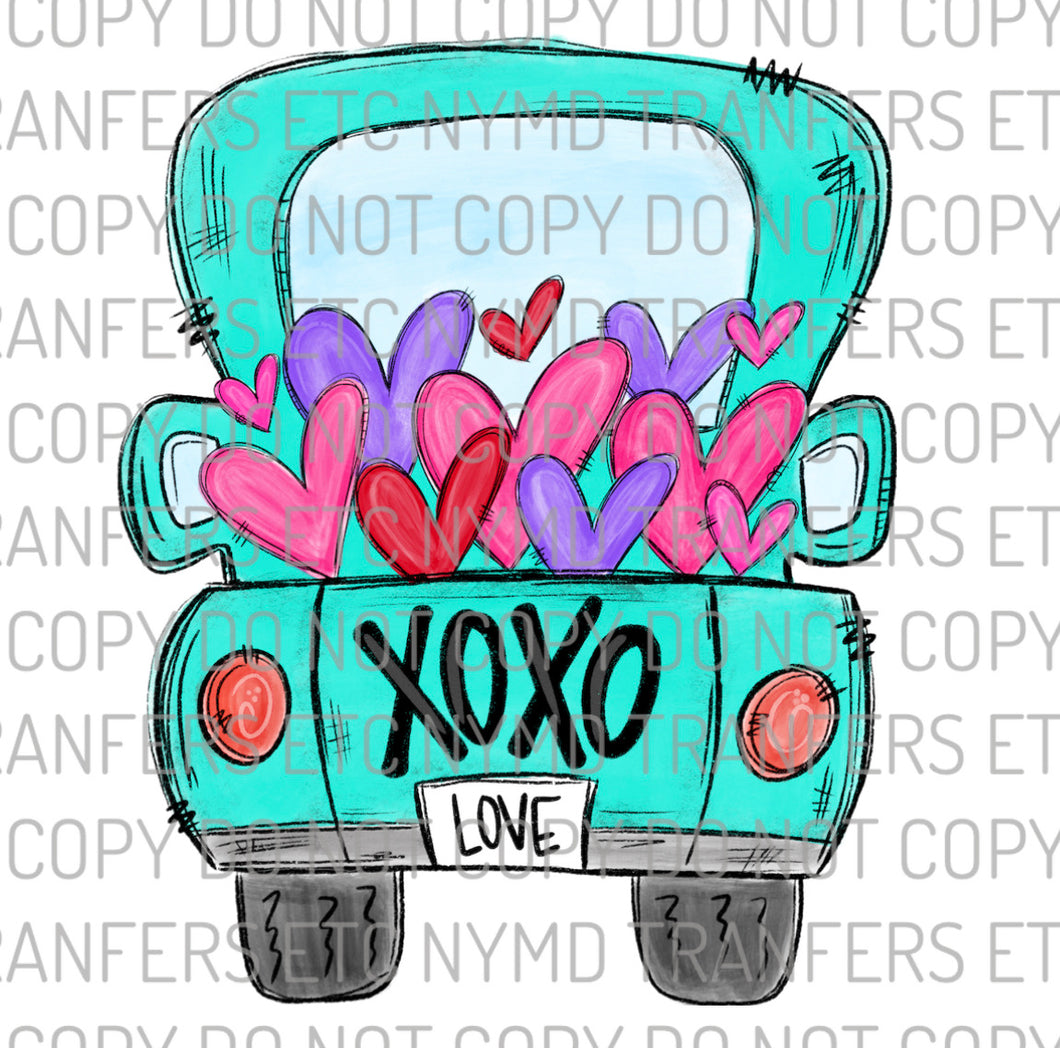 Aqua Blue XOXO Truck Ready To Press Sublimation Transfer