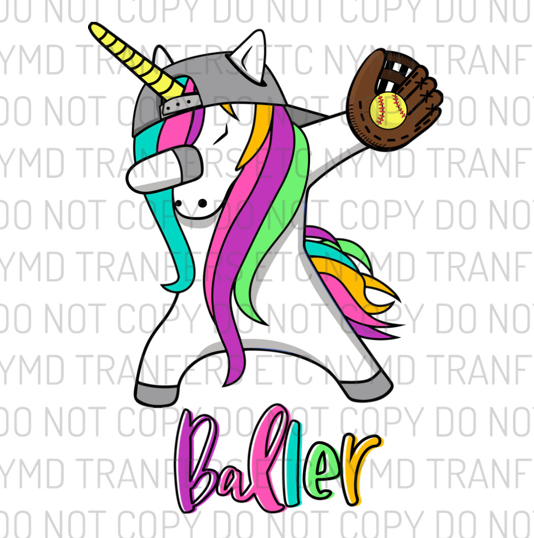 Baller Softball Unicorn Ready To Press Sublimation Transfer