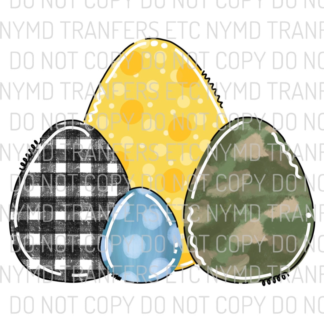 Easter Eggs Black Plaid Camo Polka Dot Ready To Press Sublimation Transfer