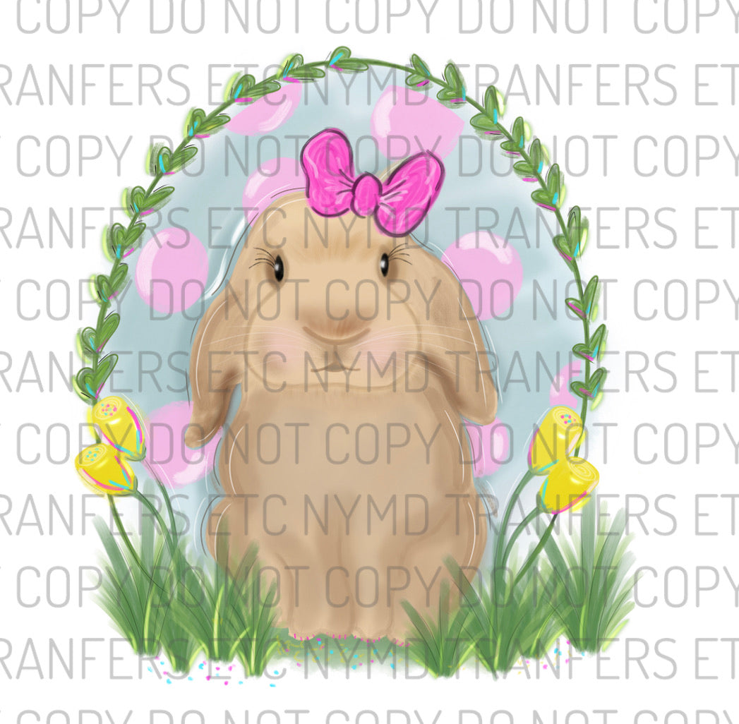 Brown Bunny With Bow Ready To Press Sublimation Transfer