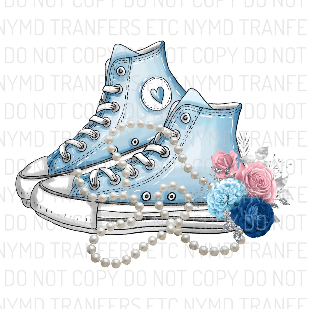 Blue Sneakers Pearls Flowers Ready To Press Sublimation Transfer