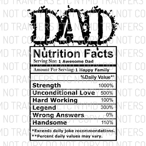 Dad Nutrition Facts Ready To Press Sublimation Transfer