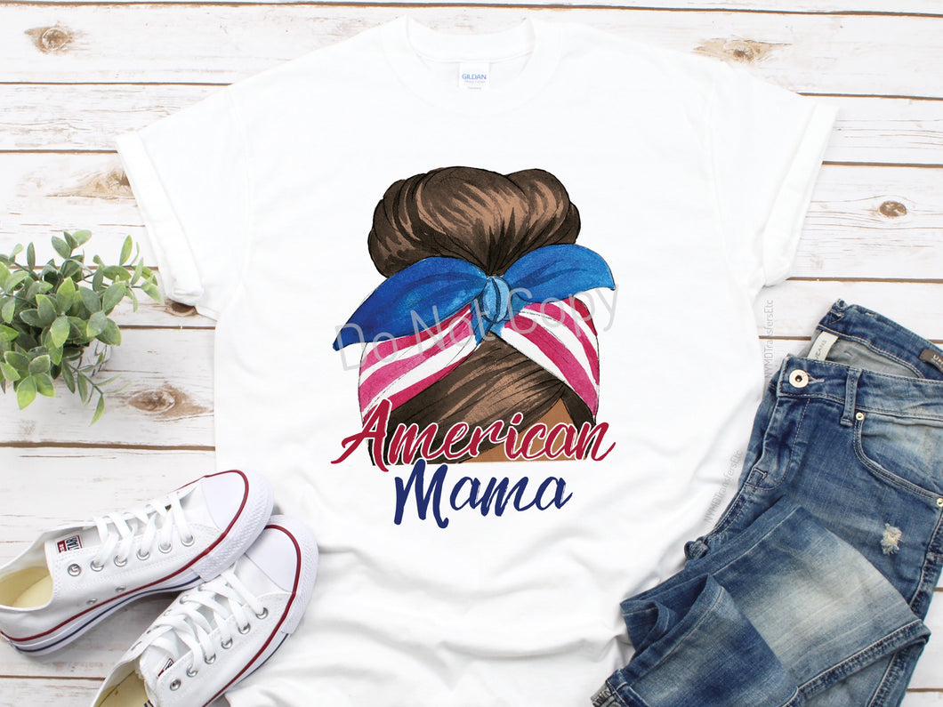 American Mama Brown Hair Dark Skin Ready To Press Sublimation Transfer