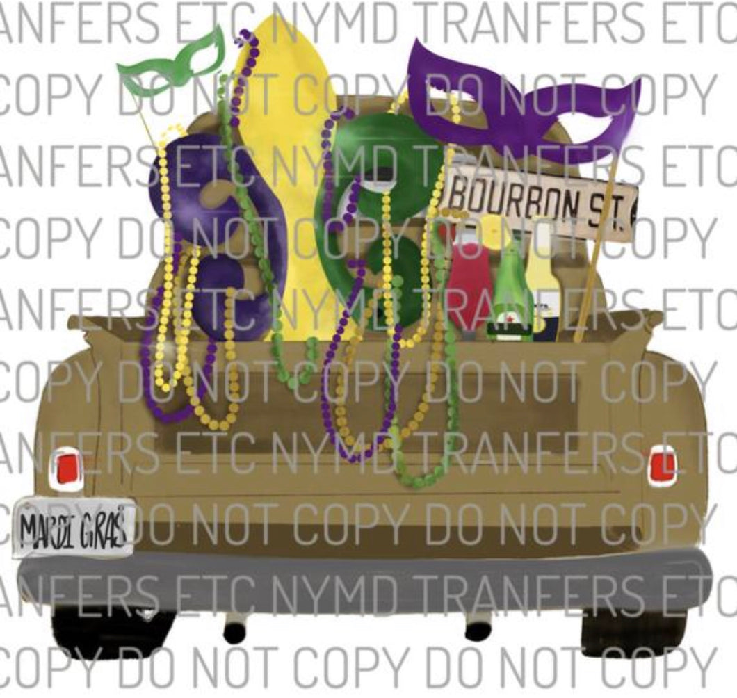 Bourbon Street Gold Truck Mardi Gras Ready To Press Sublimation Transfer