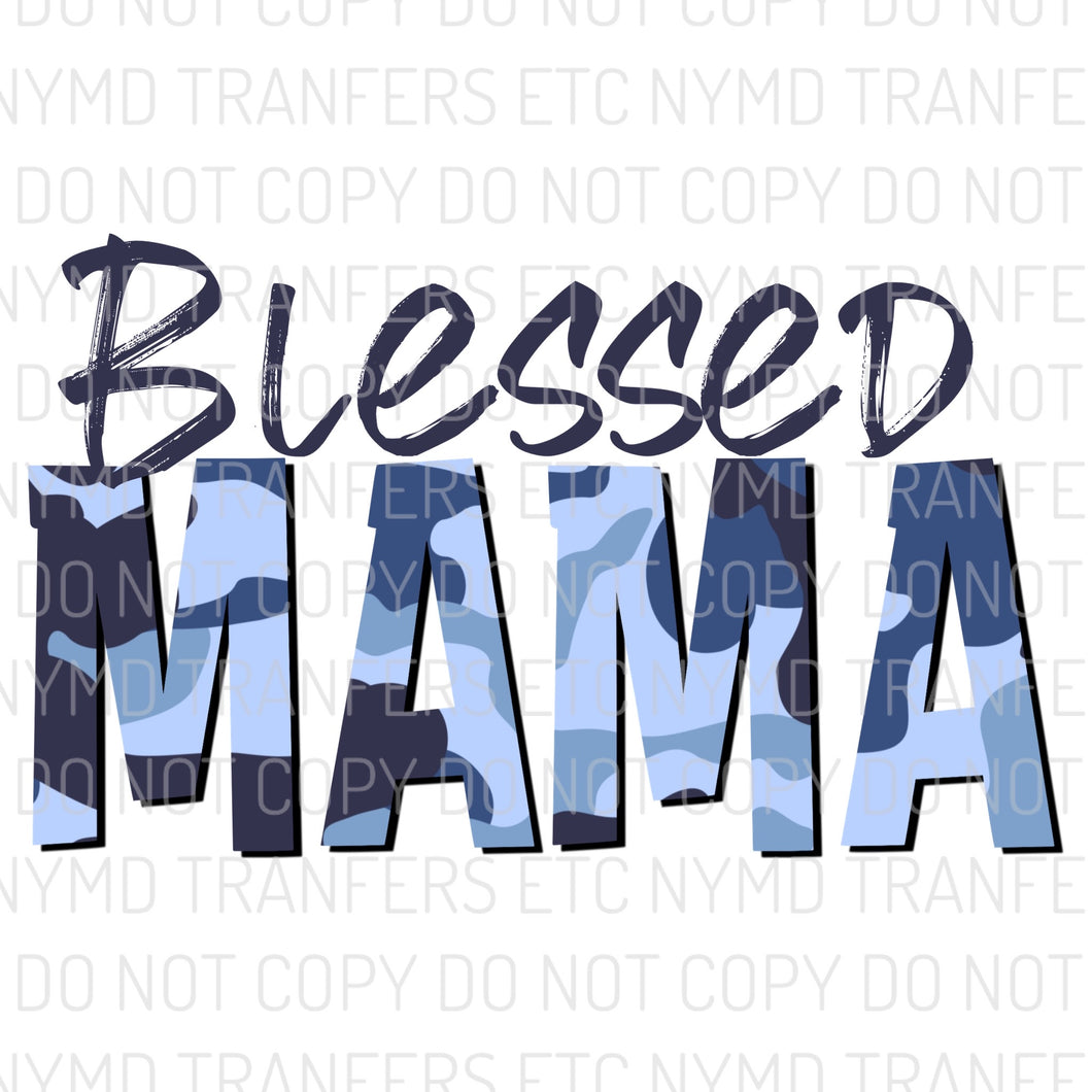 Blessed Mama Blue Camo Ready To Press Sublimation Transfer