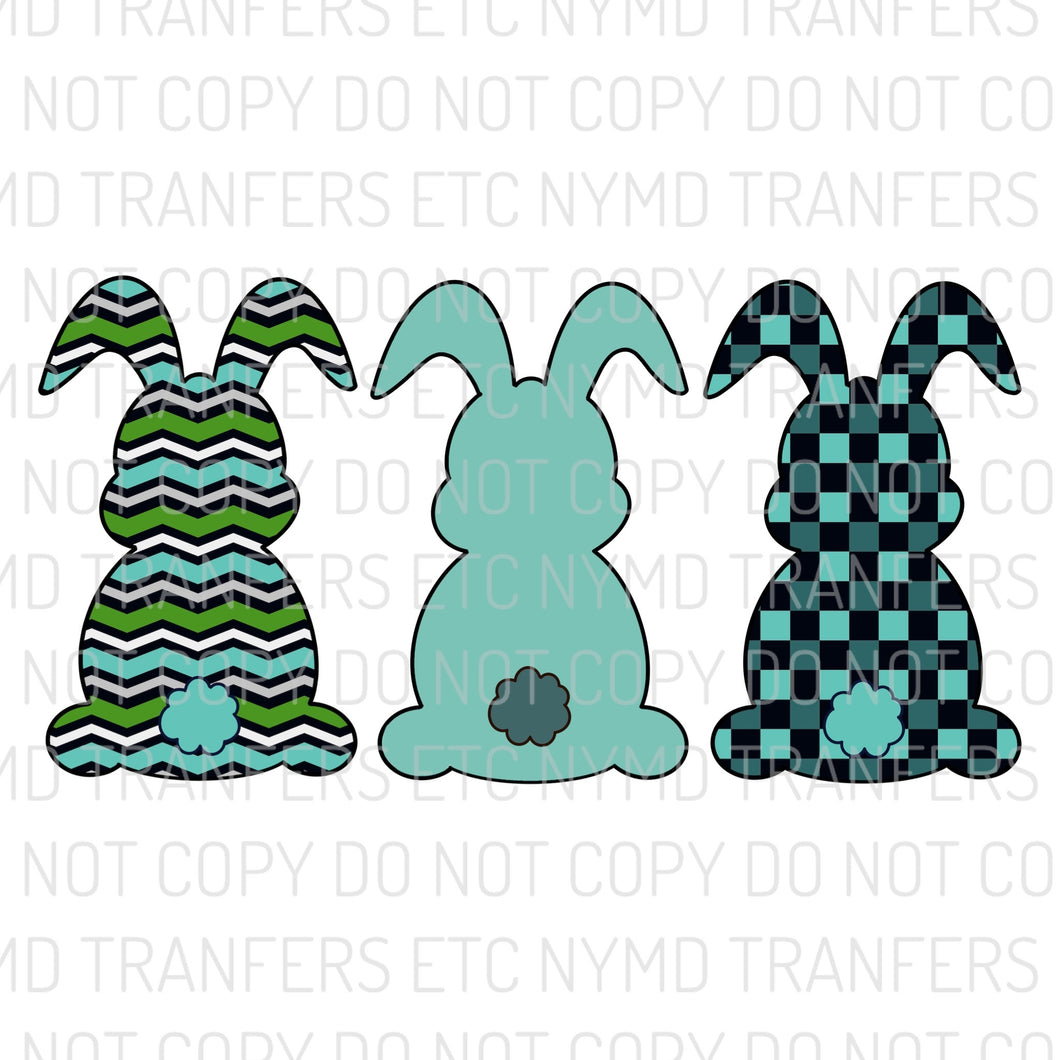 Blue Polka Dot Bunny Trio Ready To Press Sublimation Transfer