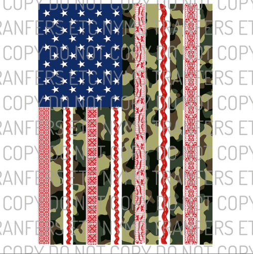 Camo And Lace American Flag Ready To Press Sublimation Transfer